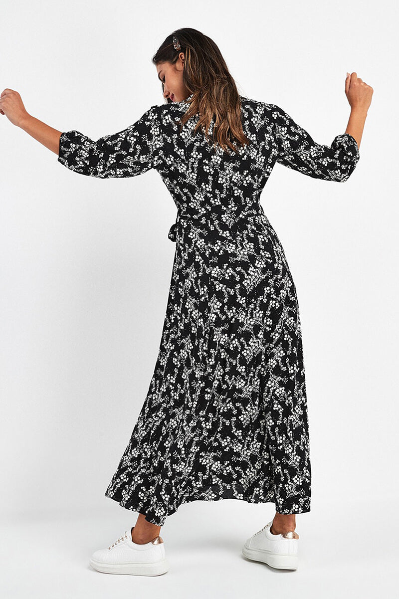 Vestido Longo Print Laço na Cintura